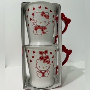 Blue Sky for Hello Kitty by Sanrio Two Coffee Mug Set Hearts, Cherries, Bows NWT